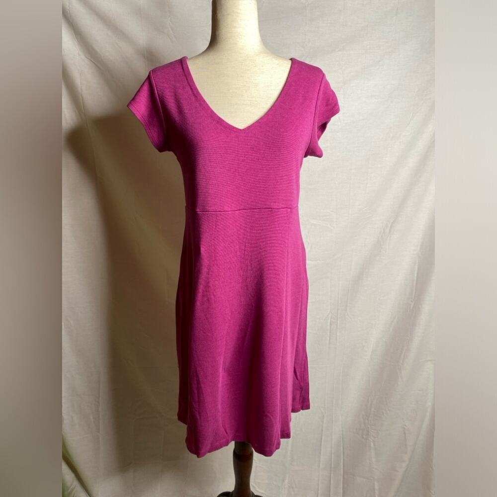 Toad & Co Cap Sleeve Shirt Dress V-neck Purple Size Medium stretchy‎ knit